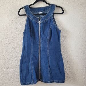 Jordache | Vintage 80s mini zip front denim dress